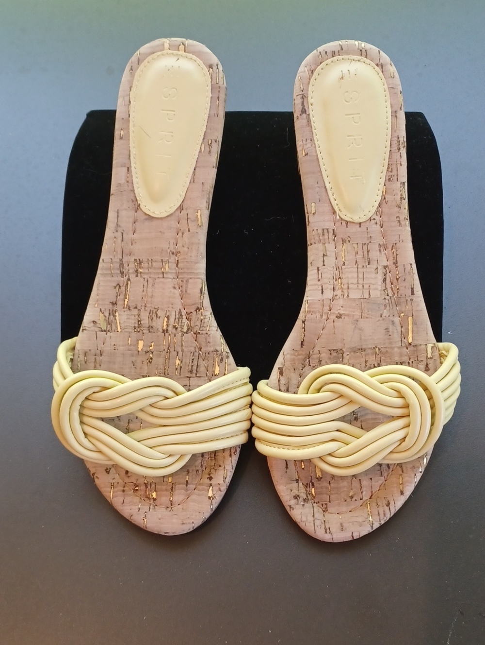 Esprit Women's Light Cream Braided Cork Slide Sandals